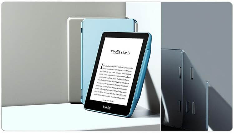 The Best Kindle Paperwhite, image shows a Kindle e-reader, specifically the Kindle Oasis, positioned at an angle. Its sleek and slim design with a metallic finish gives it a premium look.